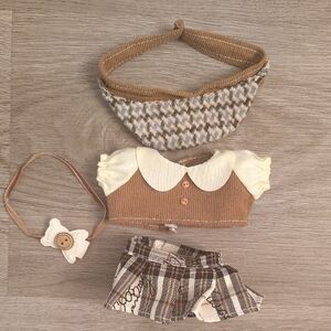 🆕LABUBU 4Pc Bur Berry Plaid Outfit New